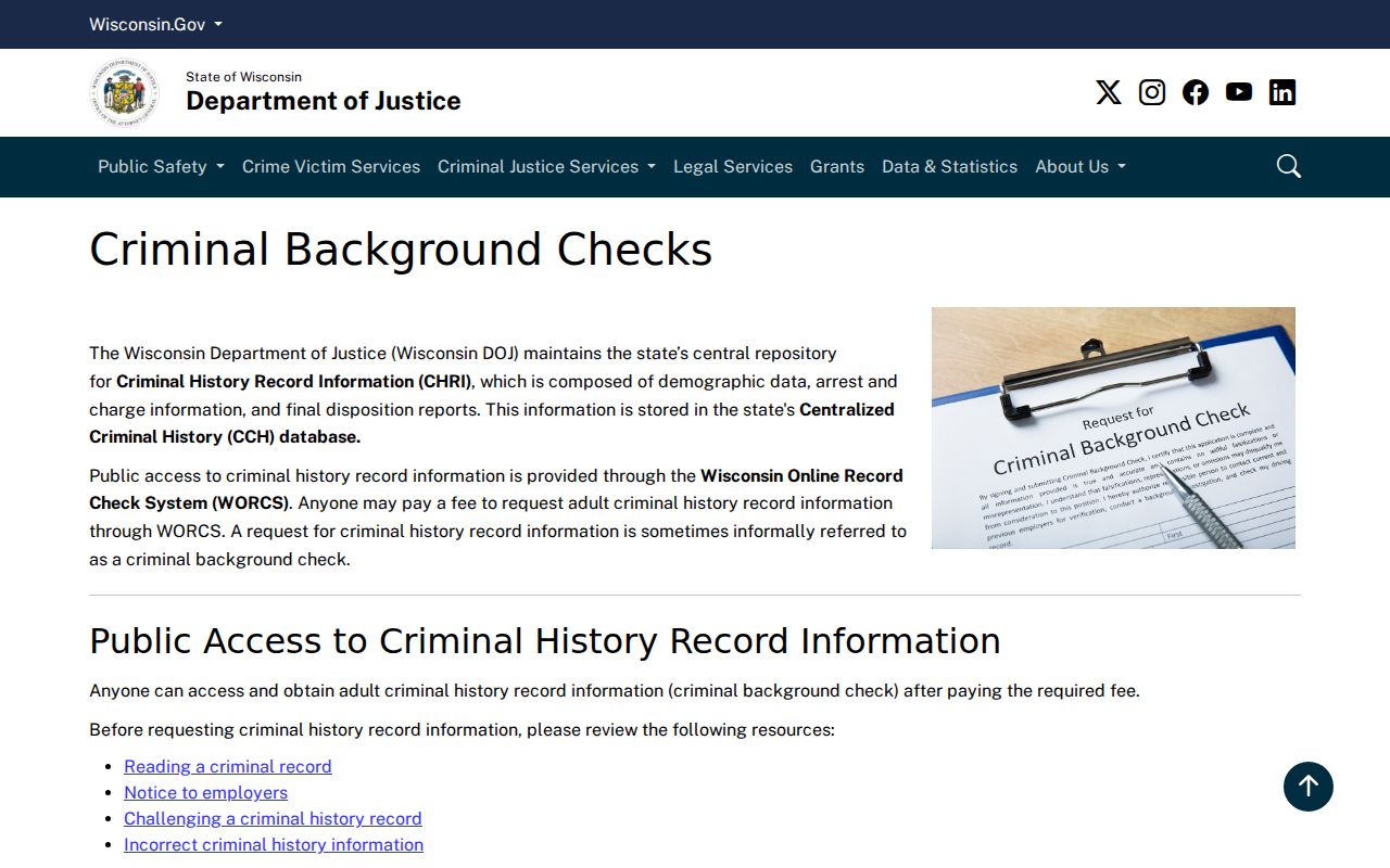 Wisconsin DOJ explanation of La Crosse County arrest history records