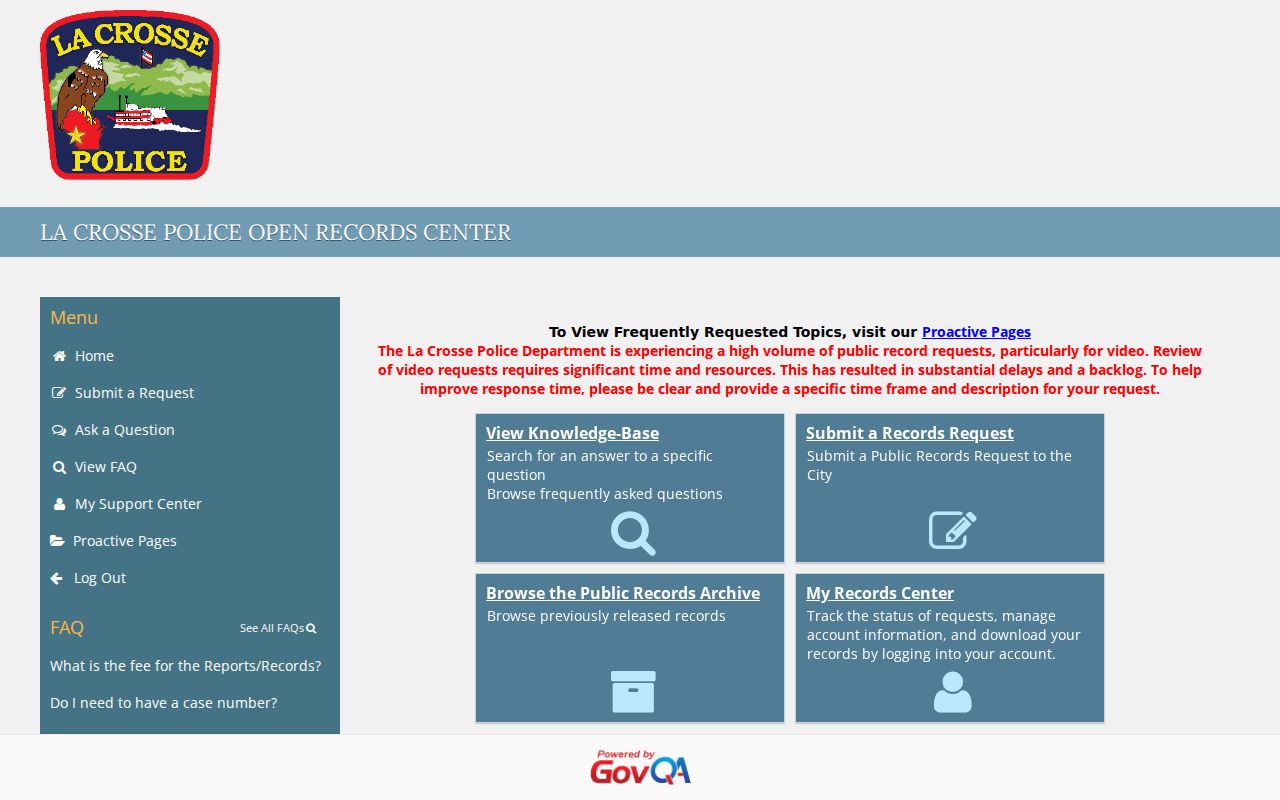 La Crosse police criminal record request portal