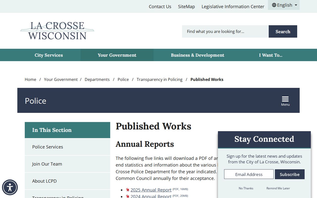 La Crosse police published criminal records and annual reports
